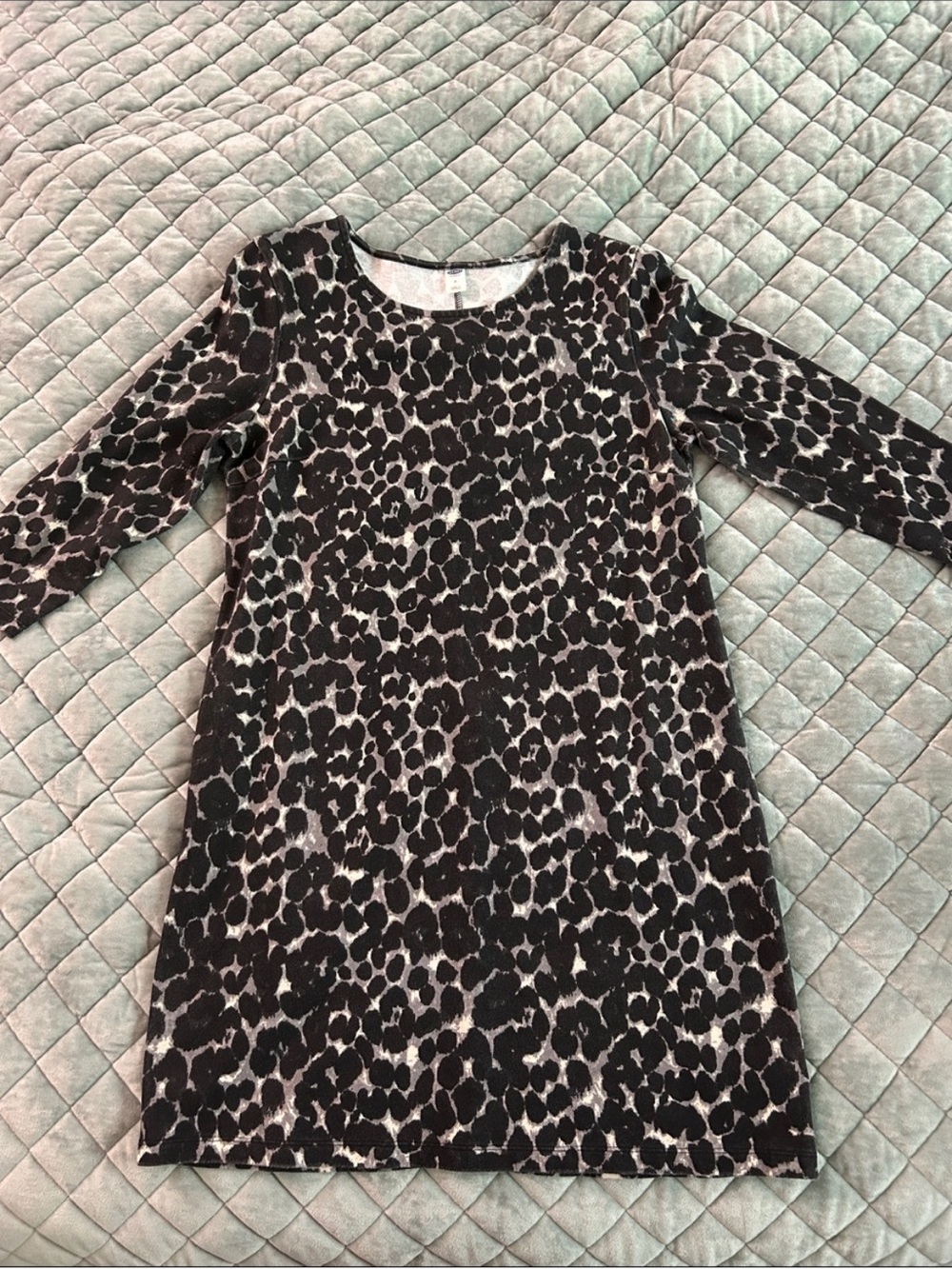 Women’s Black and Cream Leopard Print Long Sleeve Dress
